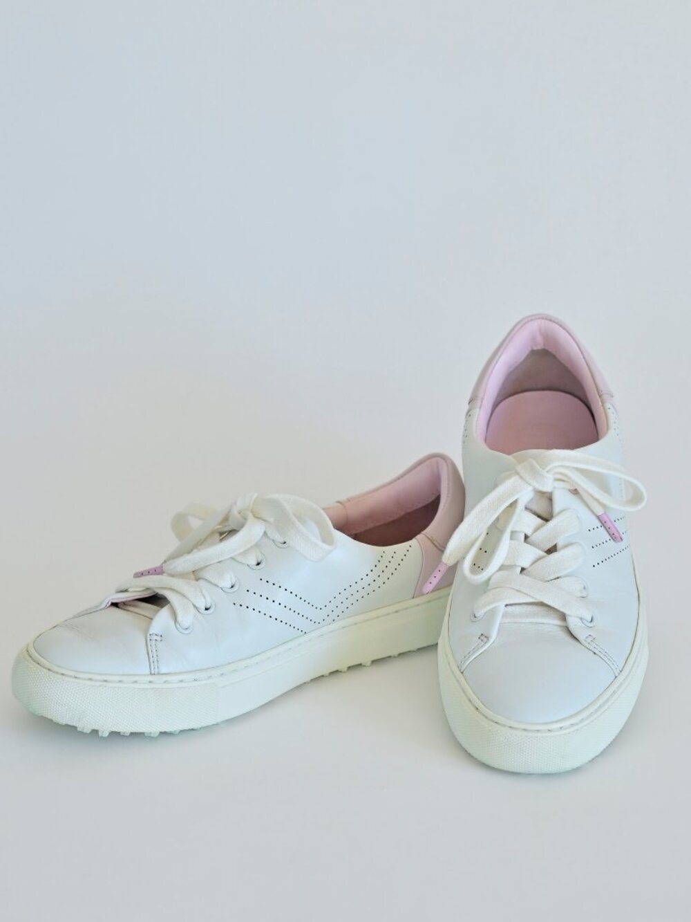 Tory Sport Perforated Golf Sneakers Snow White and Cotton Pink 6.5